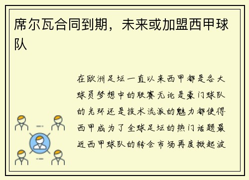 席尔瓦合同到期，未来或加盟西甲球队