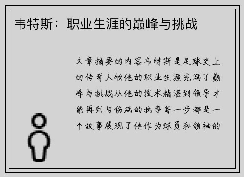 韦特斯：职业生涯的巅峰与挑战